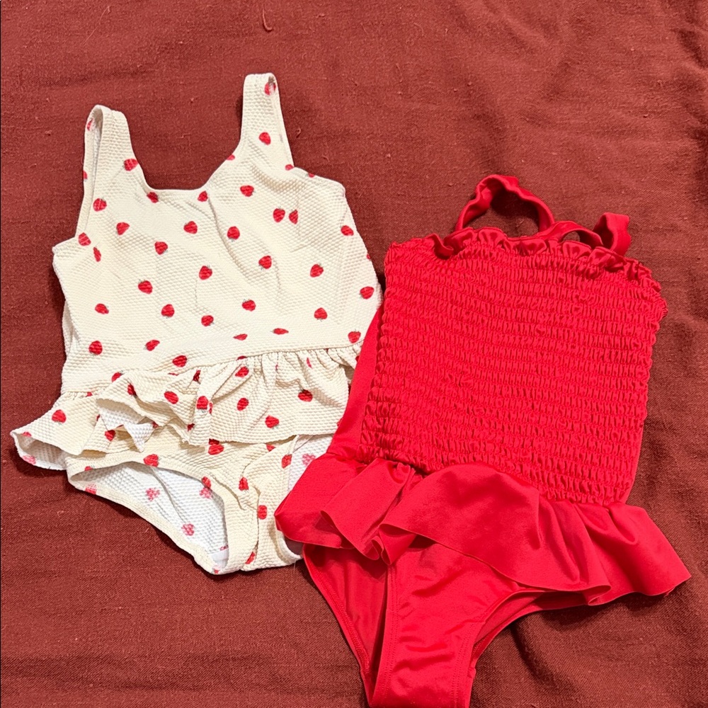Red and White Ruffled Swimsuits